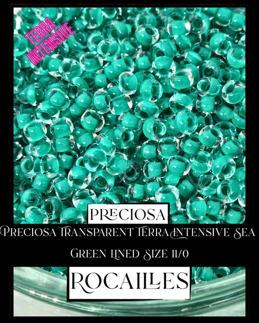 Preciosa Transparent Sea Green Lined Seed Beads 11/0 Size 10g Bag for Jewelry Making & Crafting