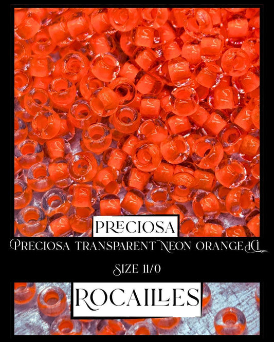 Preciosa Transparent Neon Orange ICL Size 11/0 (10g pkg)