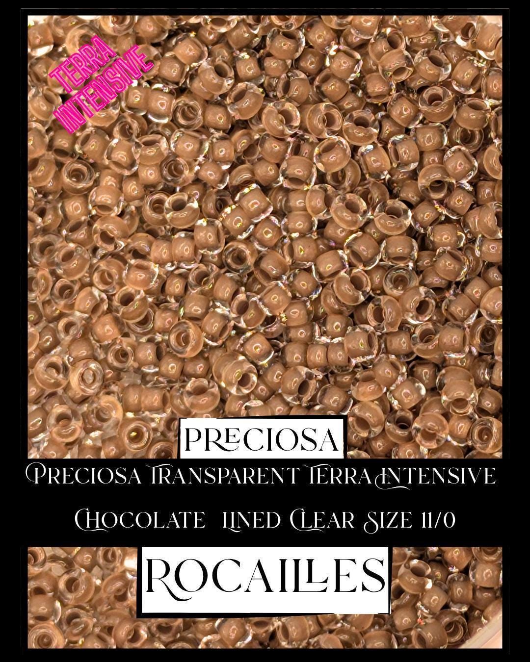 Preciosa Transparent Terra Intensive Chocolate  Lined Clear Size 11/0 (10g pkg)