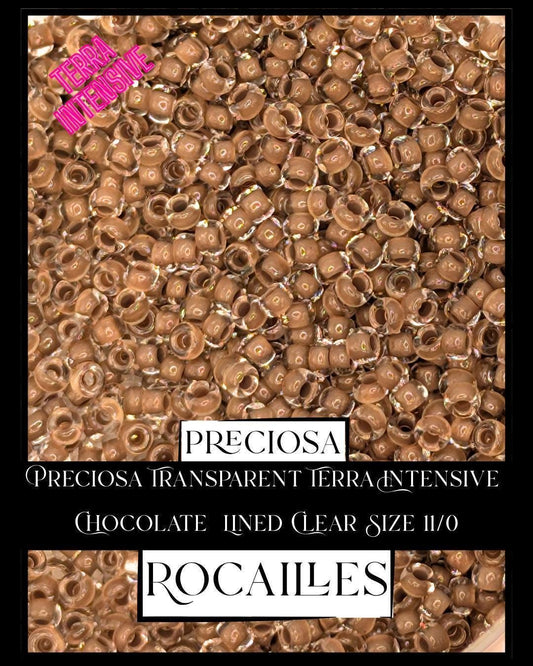 Preciosa Transparent Terra Intensive Chocolate  Lined Clear Size 11/0 (10g pkg)