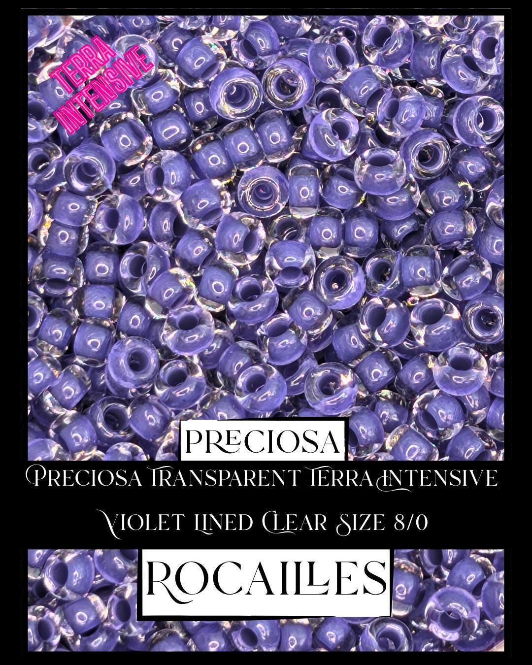 Preciosa Transparent Terra Intensive Violet Lined Clear Size 8/0 (10g pkg)