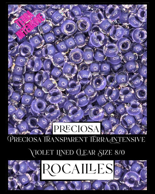 Preciosa Transparent Terra Intensive Violet Lined Clear Size 8/0 (10g pkg)