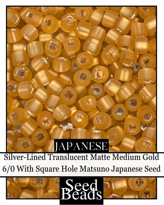 5743SB Silver-Lined Translucent Matte Medium Gold 6/0 With Square Hole (15g pkg)