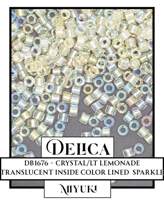 DB1676 - Crystal/Lt Lemonade Translucent Inside Color Lined Sparkle (7.5g pkg) | Bead Weaving | High Quality Uniform Beads