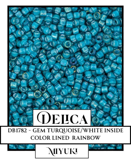 DB1782 - Teal AB Lined White | Miyuki Delica Size 11/0 Seed Beads for Jewelry Making & Bead Weaving   (7.5g pkg)