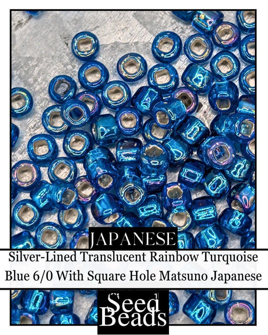 5836SB Silver-Lined Translucent Rainbow Turquoise Blue 6/0 With Square Hole (15g pkg)