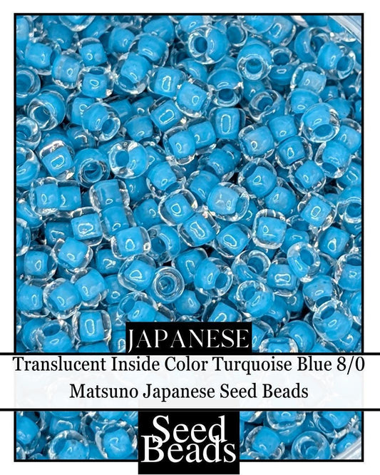 Translucent Inside Color Turquoise Blue  8/0 Round Japanese Seed Beads (15g pkg)