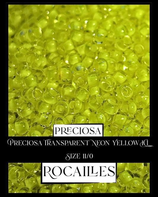 Preciosa Transparent Neon Yellow ICL Size 11/0 (10g pkg)