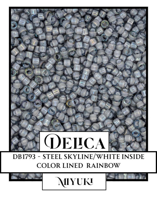 DB1793 - Gray AB Lined White | Miyuki Delica Size 11/0 Seed Beads for Jewelry Making & Bead Weaving   (7.5g pkg)