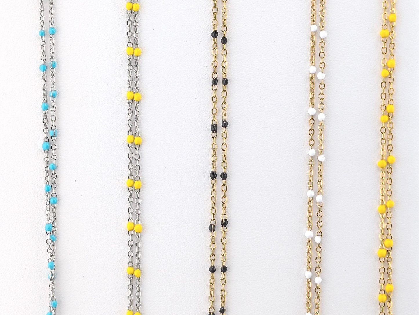 Stainless Steel Silver and Gold Plated  Enamel Beaded Cable Link Chain For Jewelry Making