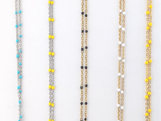 Stainless Steel Silver and Gold Plated  Enamel Beaded Cable Link Chain For Jewelry Making