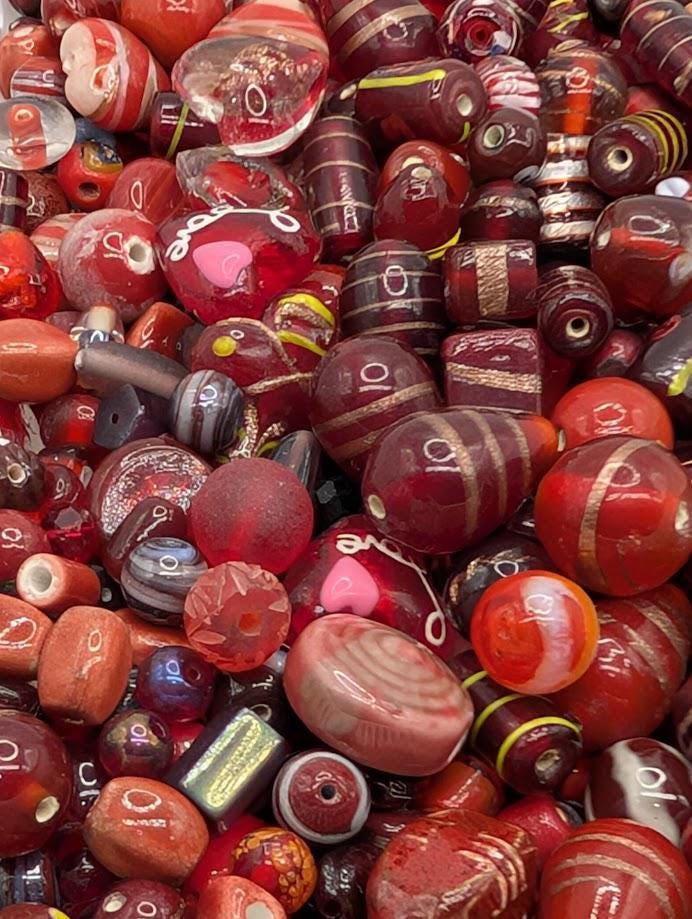Bulk Handcrafted Lampwork Glass Beads for Jewelry Making: Vibrant Shades of Red Artisan Creations in Bulk 30g Pkg