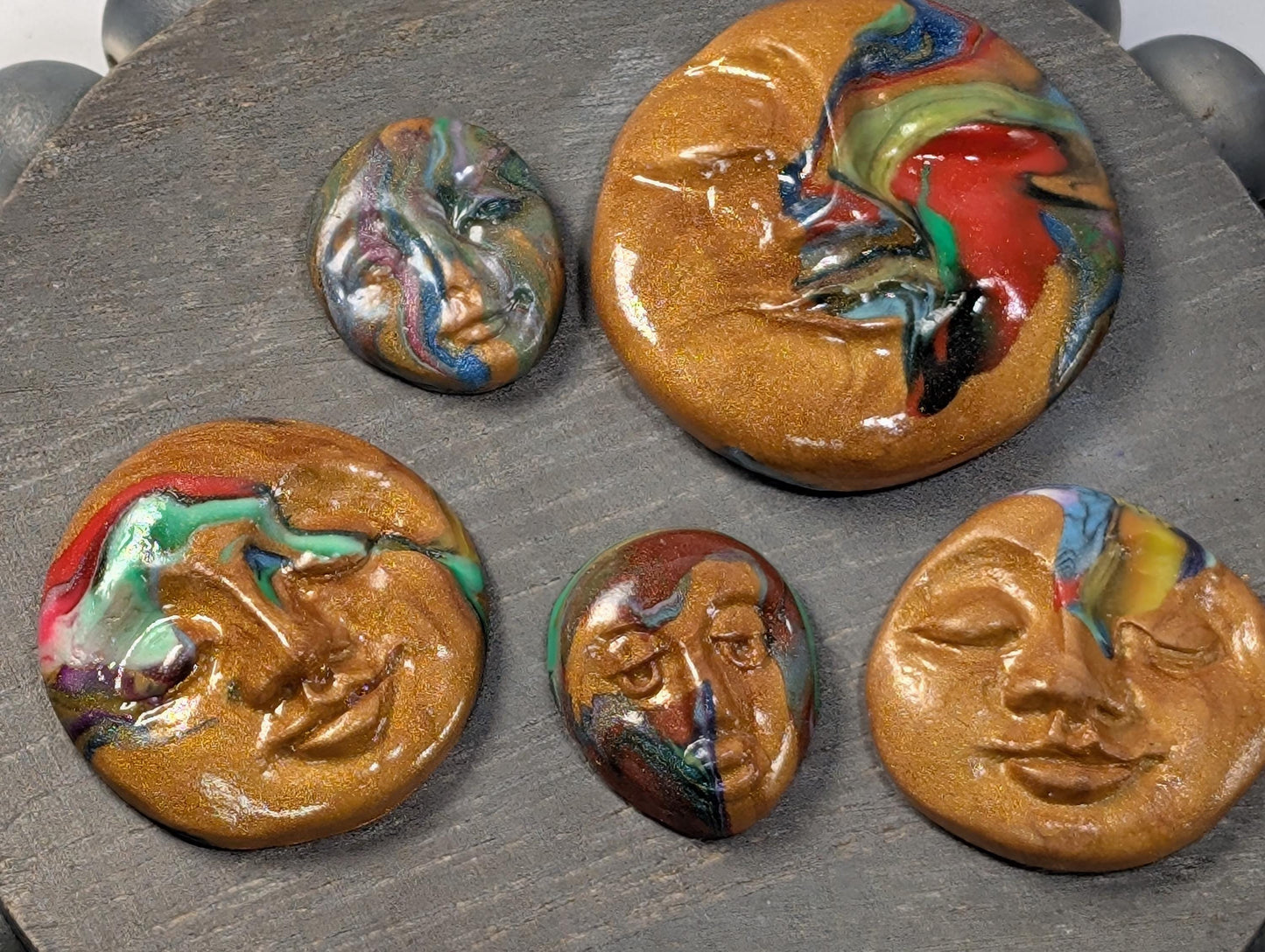 Handmade Multicolor Polymer Clay Faces: Art Doll Supplies (5 Pcs)