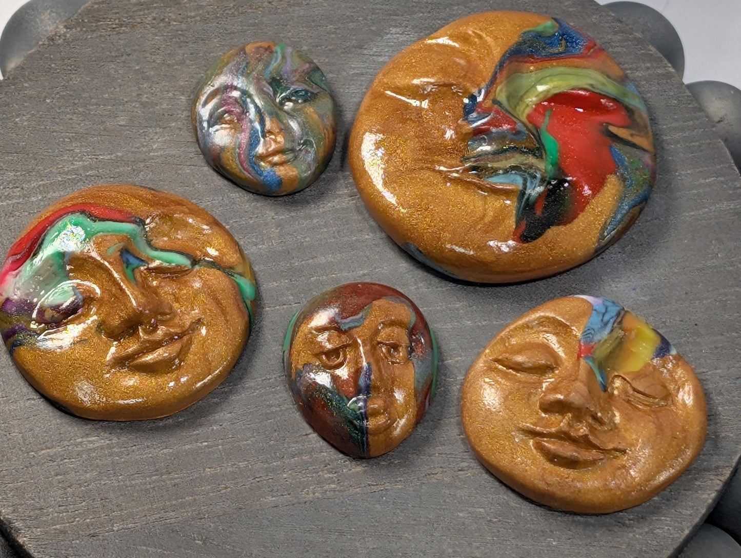 Handmade Multicolor Polymer Clay Faces: Art Doll Supplies (5 Pcs)
