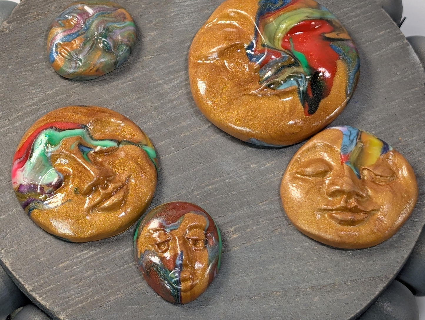 Handmade Multicolor Polymer Clay Faces: Art Doll Supplies (5 Pcs)