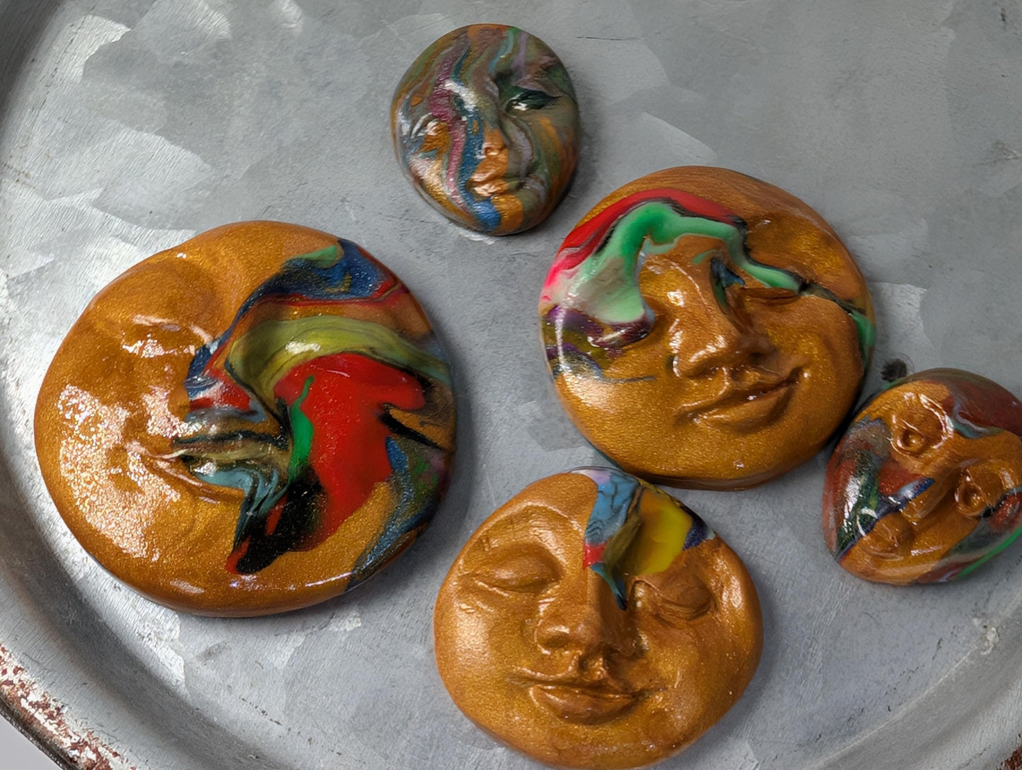 Handmade Multicolor Polymer Clay Faces: Art Doll Supplies (5 Pcs)