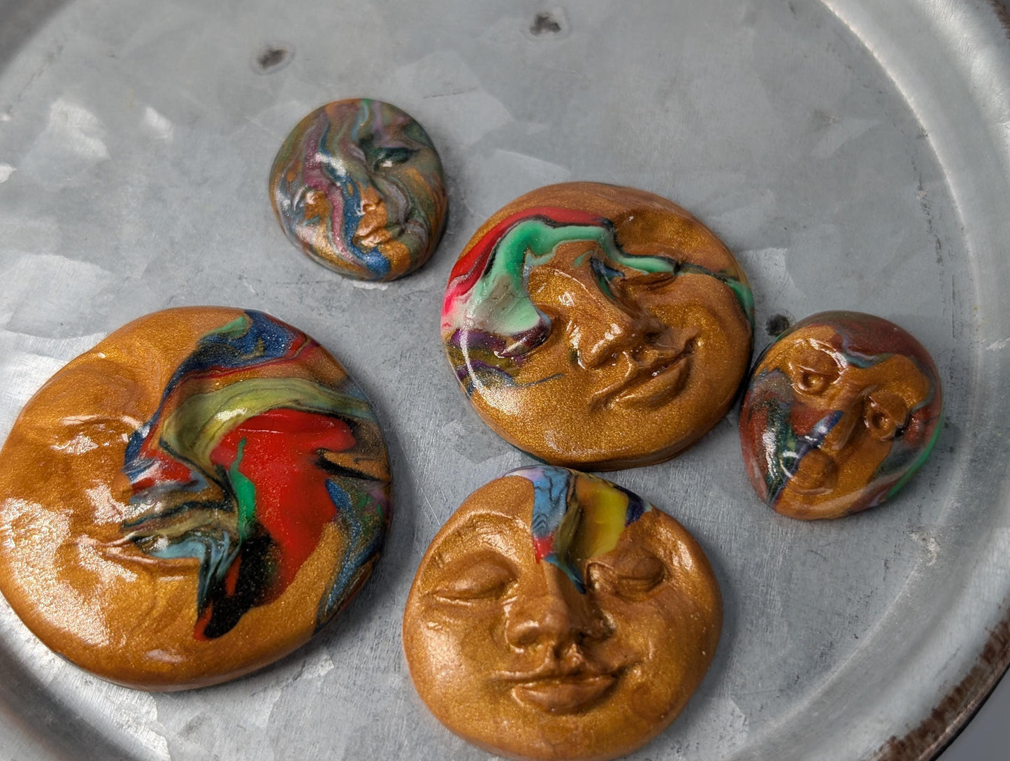 Handmade Multicolor Polymer Clay Faces: Art Doll Supplies (5 Pcs)