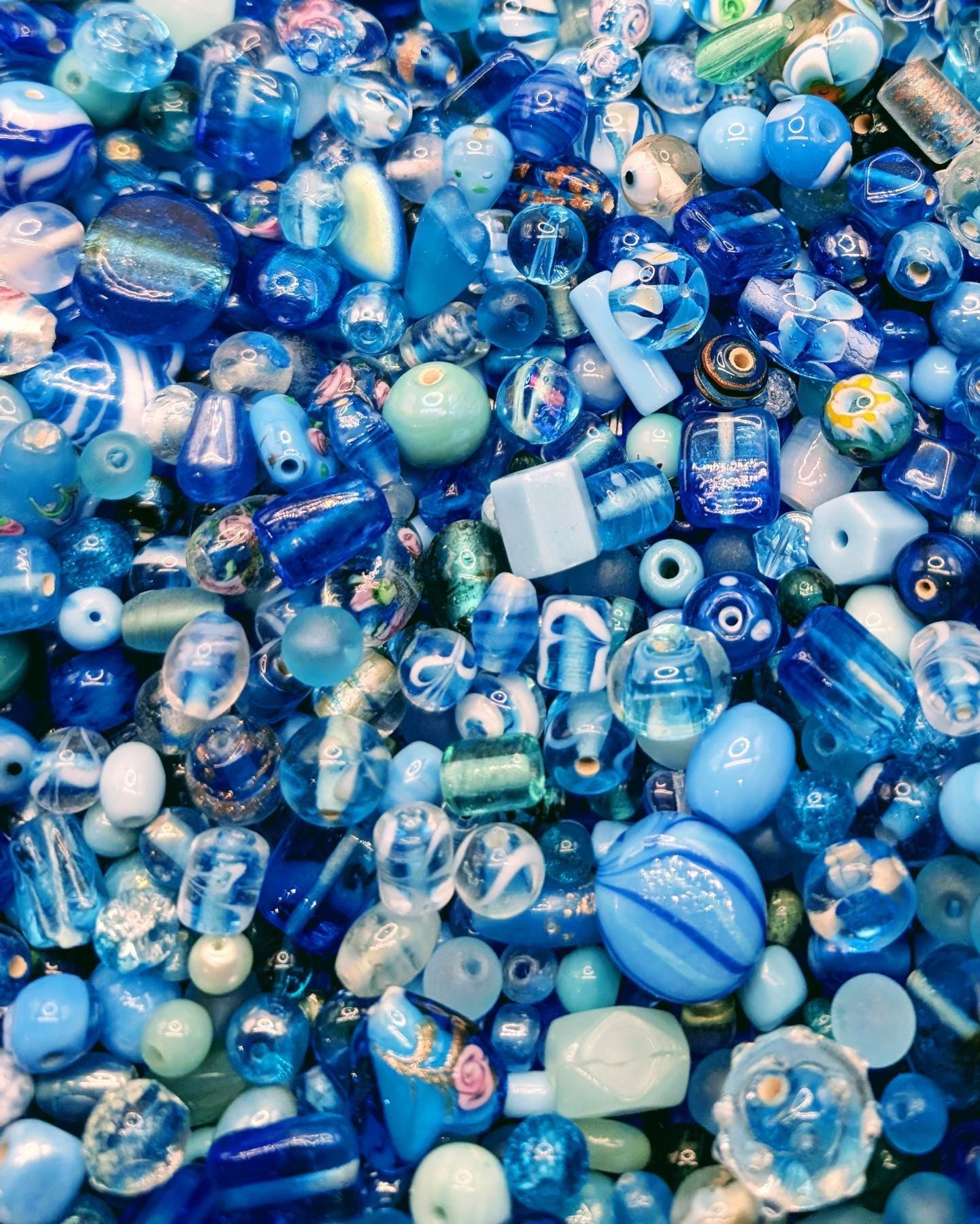 Light Blue and Aqua Mixed Lampwork Glass Beads  (30g Pkg)