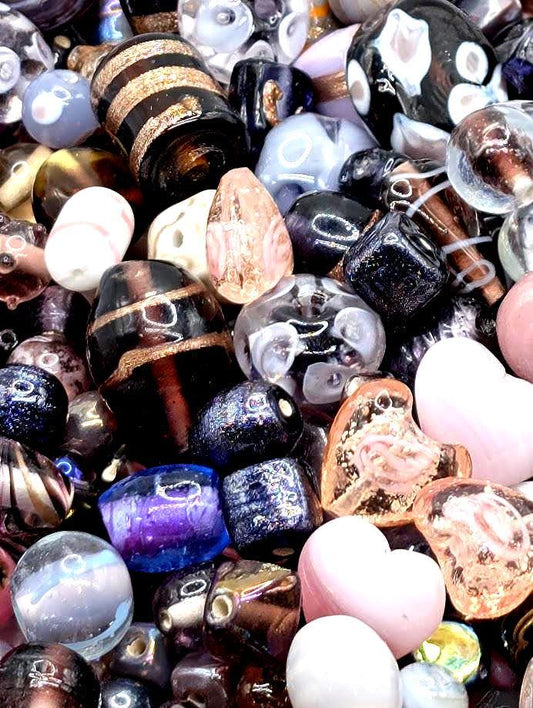 Bulk Handcrafted Lampwork Glass Beads for Jewelry Making: Vibrant Pink Artisan Creations in Bulk (30g Pkg)