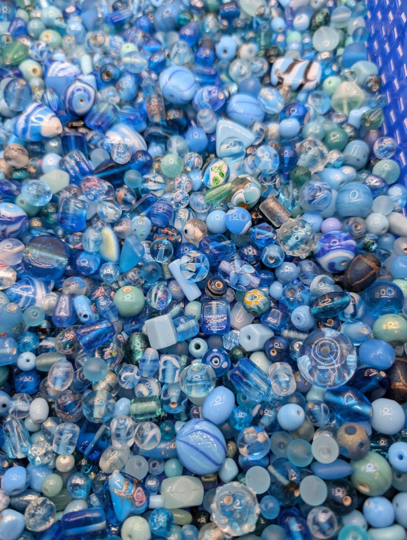 Light Blue and Aqua Mixed Lampwork Glass Beads  (30g Pkg)