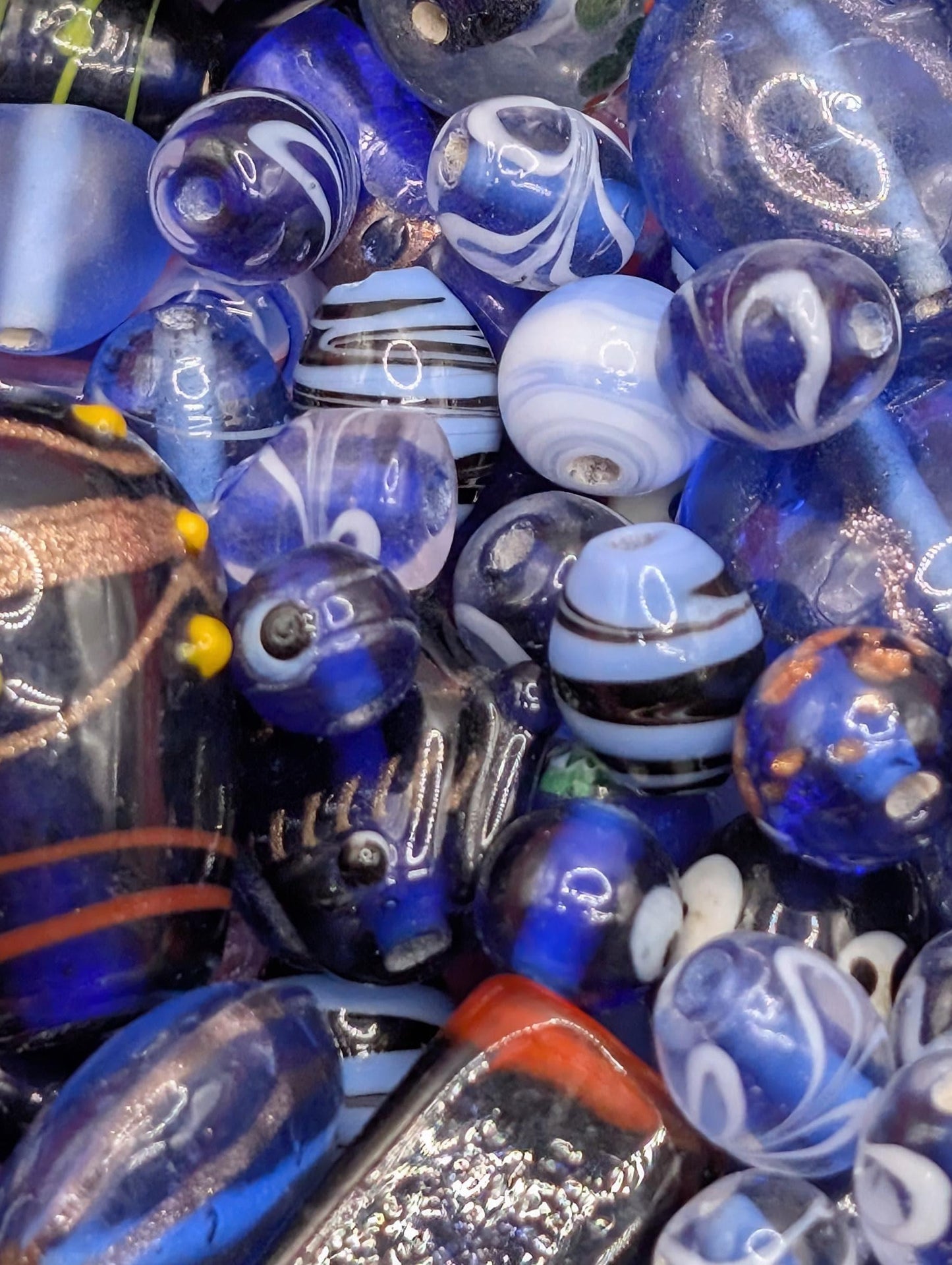 Blue Lampwork Glass Beads: Artisan Jewelry Making Supplies (1oz Bulk)