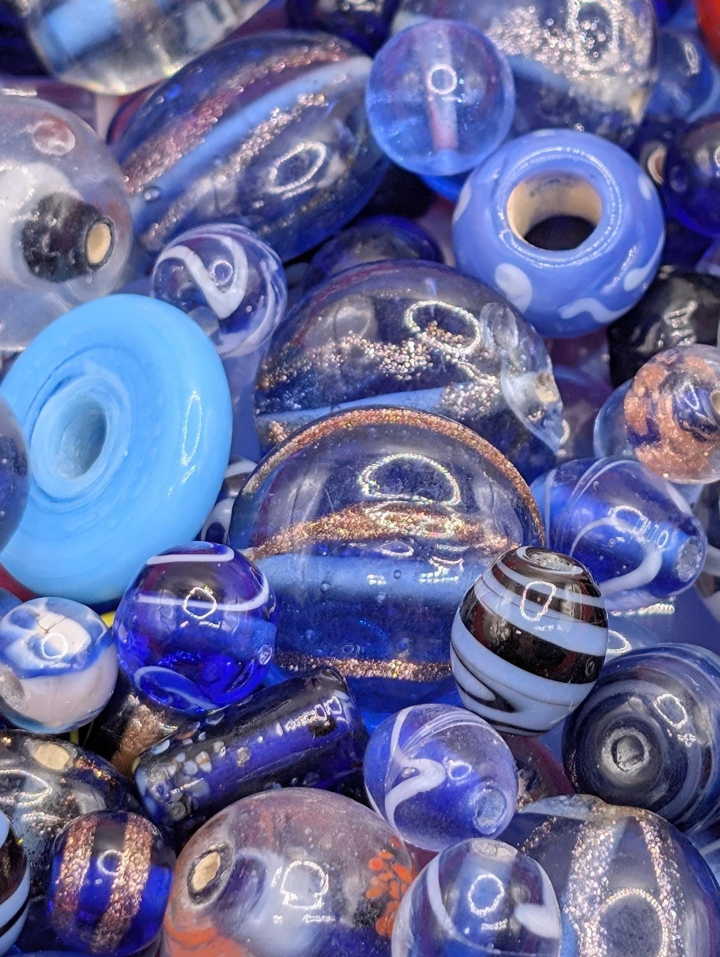Blue Lampwork Glass Beads: Artisan Jewelry Making Supplies (1oz Bulk)