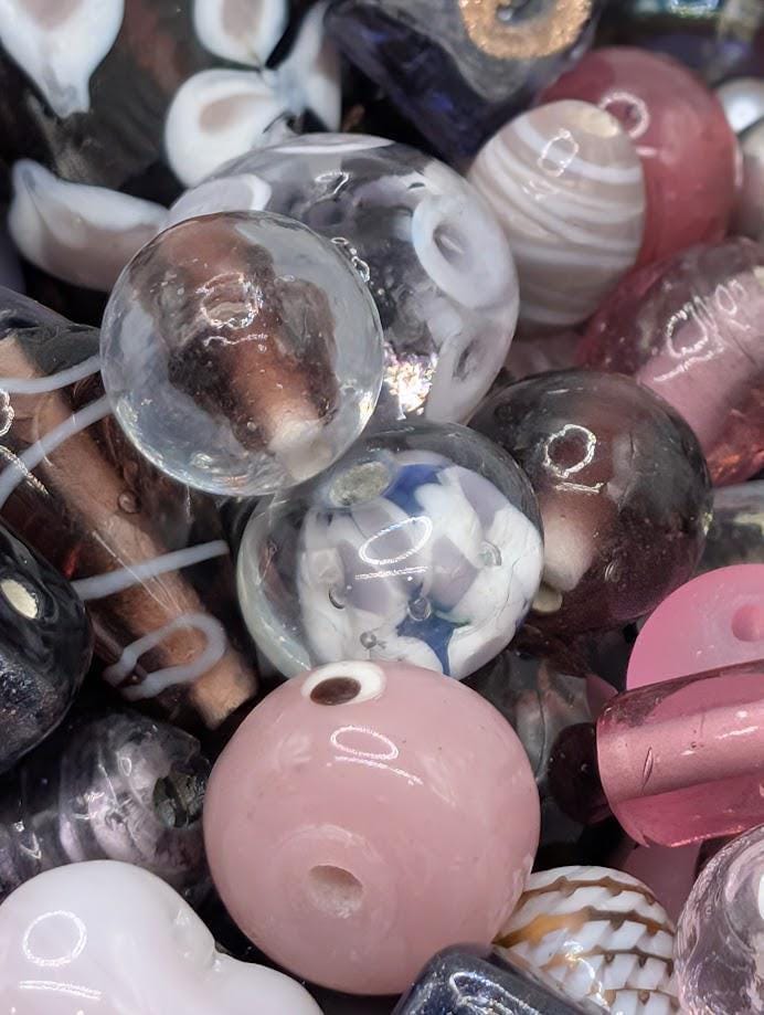 Bulk Handcrafted Lampwork Glass Beads for Jewelry Making: Vibrant Pink Artisan Creations in Bulk (30g Pkg)