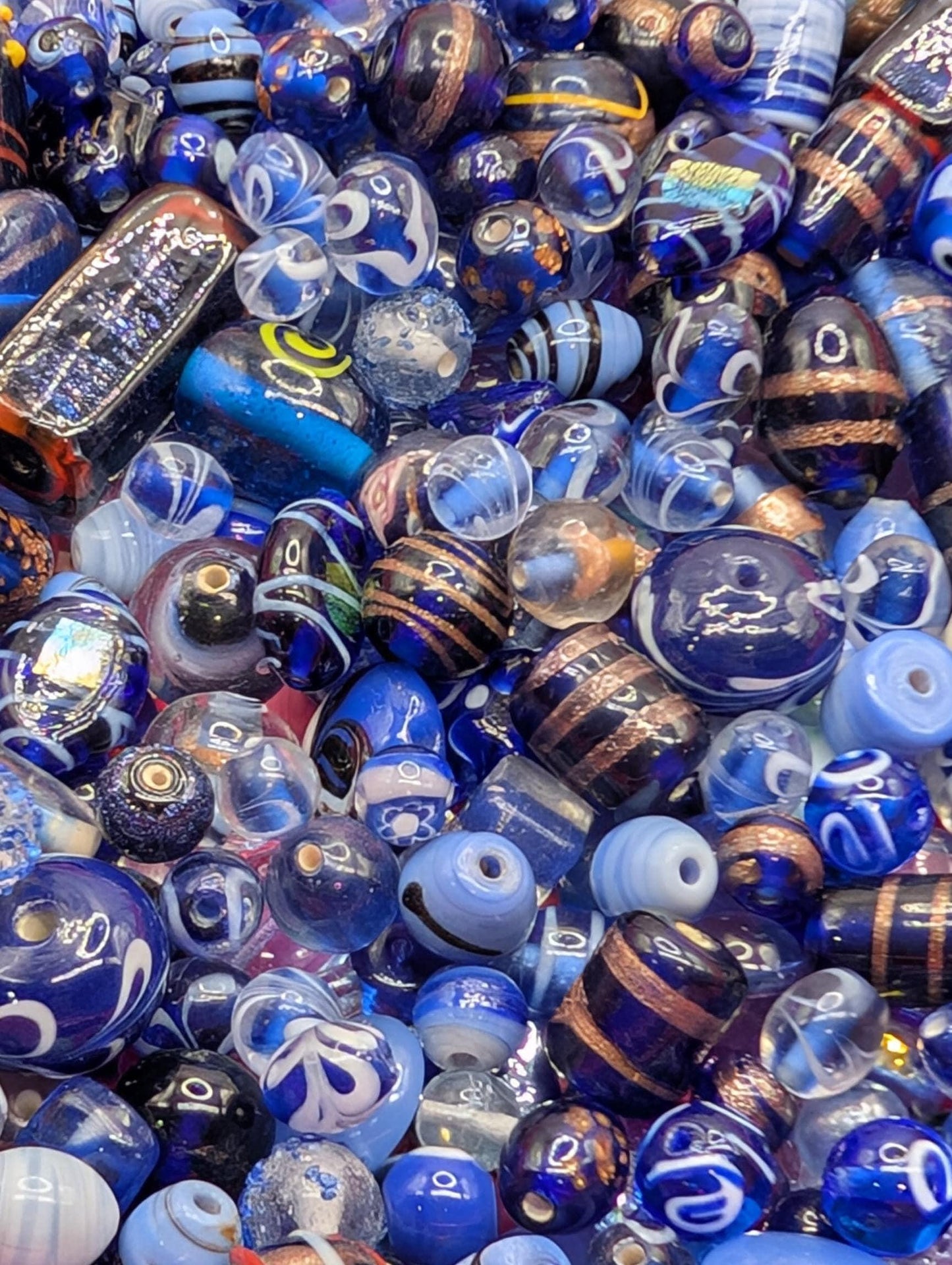 Blue Lampwork Glass Beads: Artisan Jewelry Making Supplies (1oz Bulk)