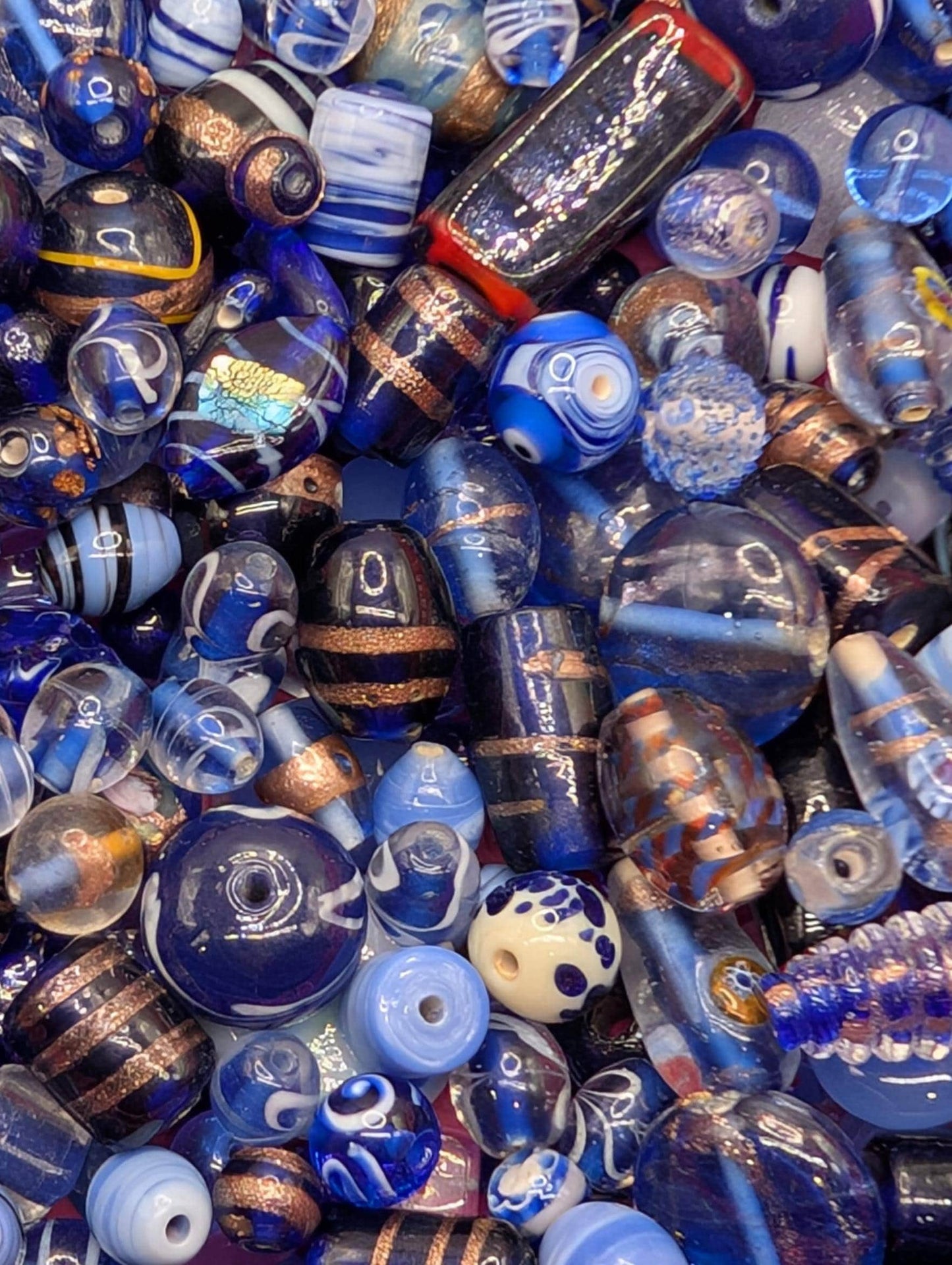 Blue Lampwork Glass Beads: Artisan Jewelry Making Supplies (1oz Bulk)