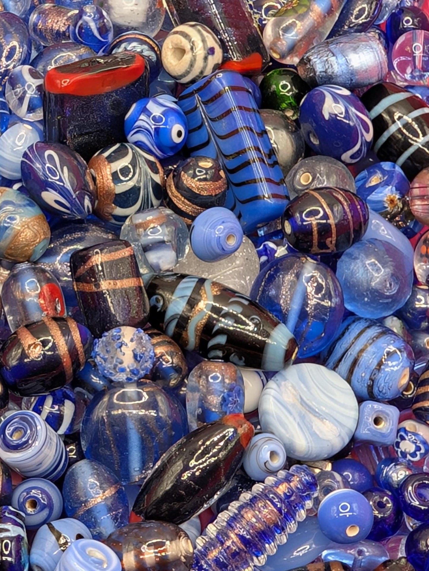 Blue Lampwork Glass Beads: Artisan Jewelry Making Supplies (1oz Bulk)