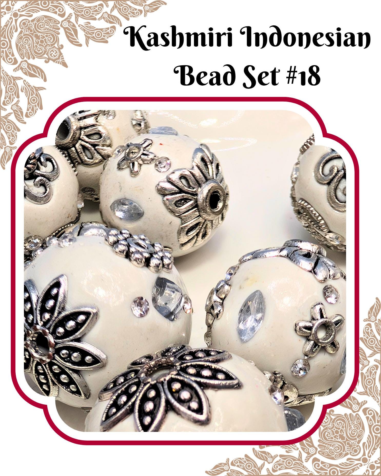a collection of ornate, decorative beads in the shape of flowers, with intricate patterns and designs.