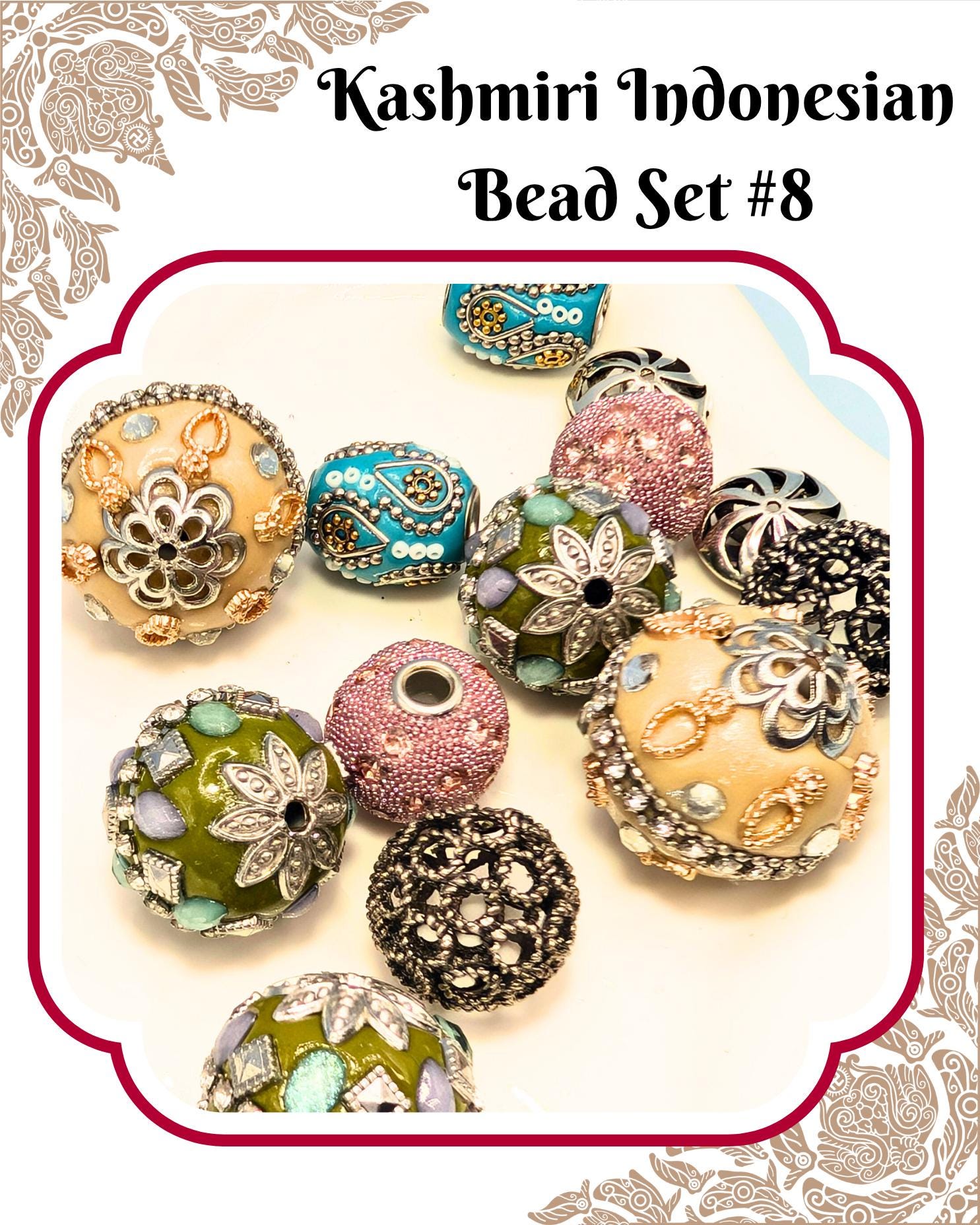 a collection of colorful and intricately designed beads, including various shapes and sizes, arranged in a visually appealing manner.