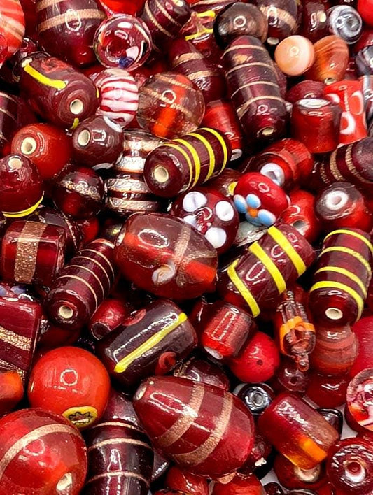 Bulk Handcrafted Lampwork Glass Beads for Jewelry Making: Vibrant Shades of Red Artisan Creations in Bulk 30g Pkg