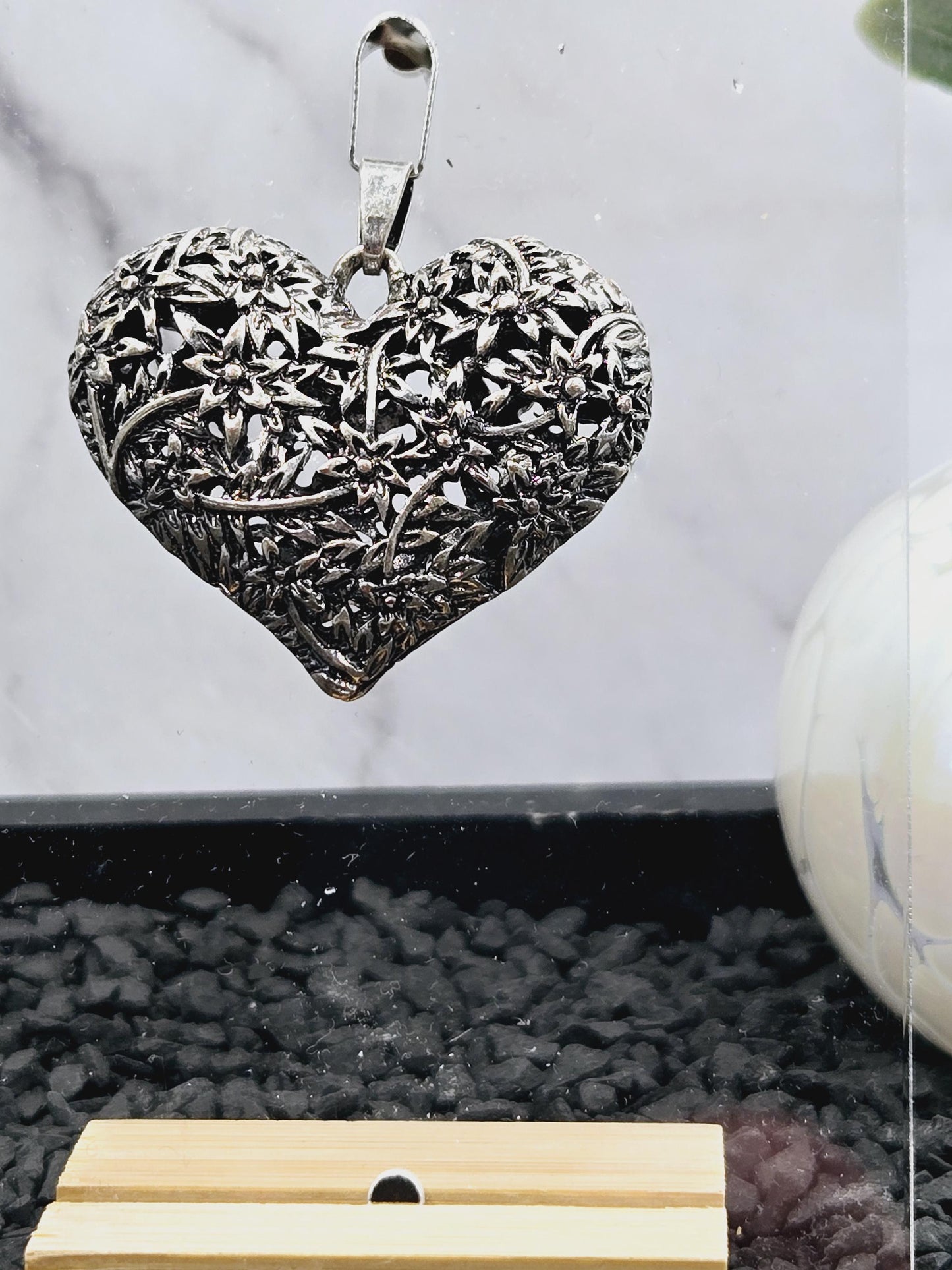 Antique Style Flower Heart Ornate Focal Pendant Bag Charm