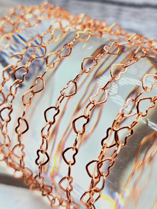 18k Rose Gold Plated Heart Link Chain: Jewelry Making Supplies