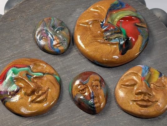 Handmade Multicolor Polymer Clay Faces: Art Doll Supplies (5 Pcs)