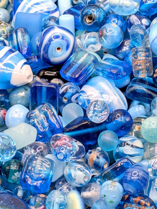 Light Blue and Aqua Mixed Lampwork Glass Beads  (30g Pkg)