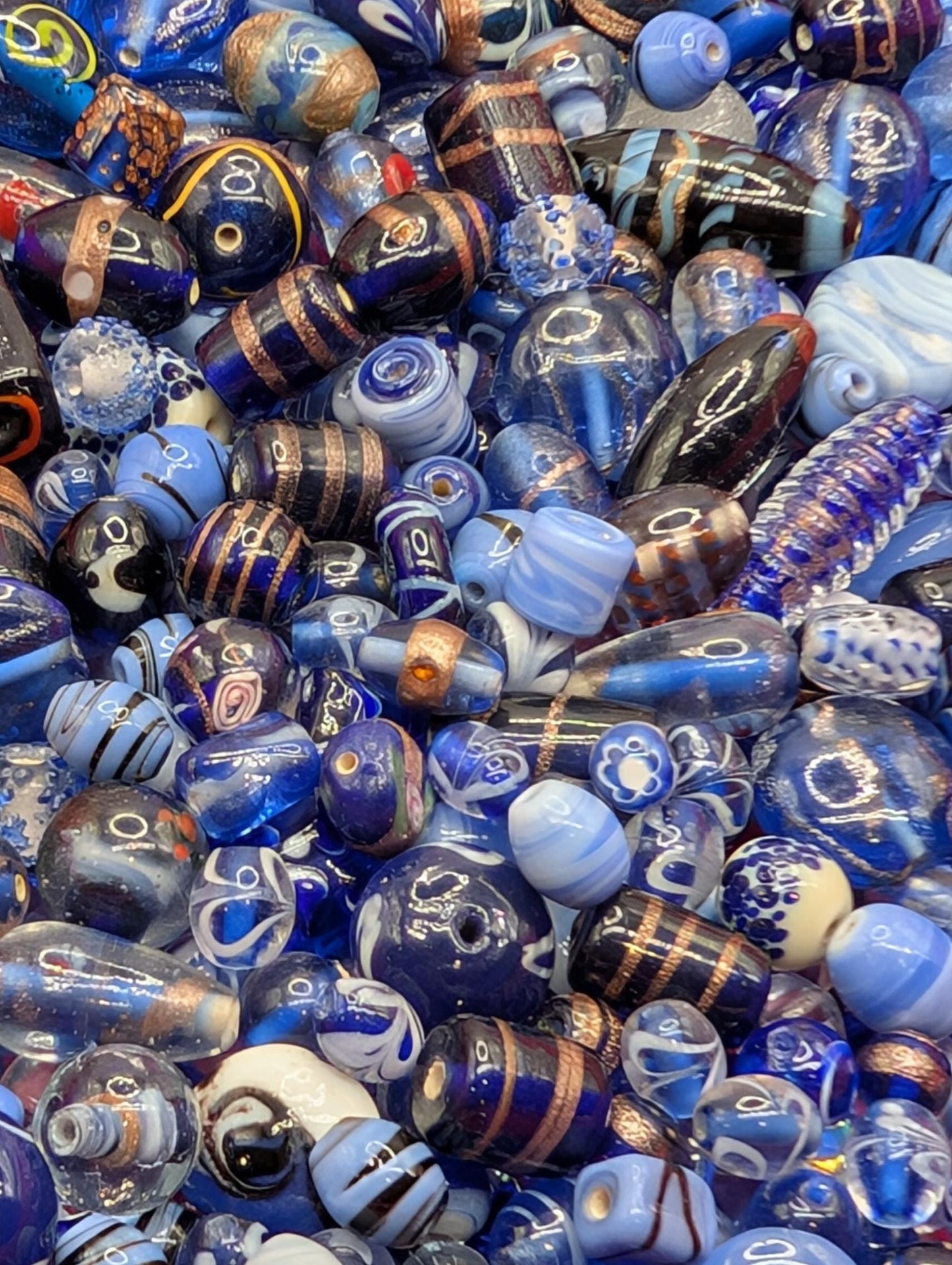 Blue Lampwork Glass Beads: Artisan Jewelry Making Supplies (1oz Bulk)