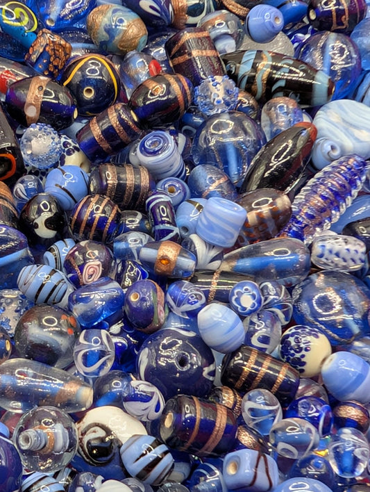 Blue Lampwork Glass Beads: Artisan Jewelry Making Supplies (1oz Bulk)