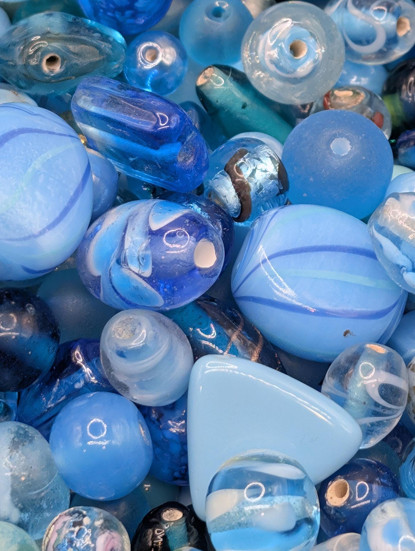 Light Blue and Aqua Mixed Lampwork Glass Beads  (30g Pkg)