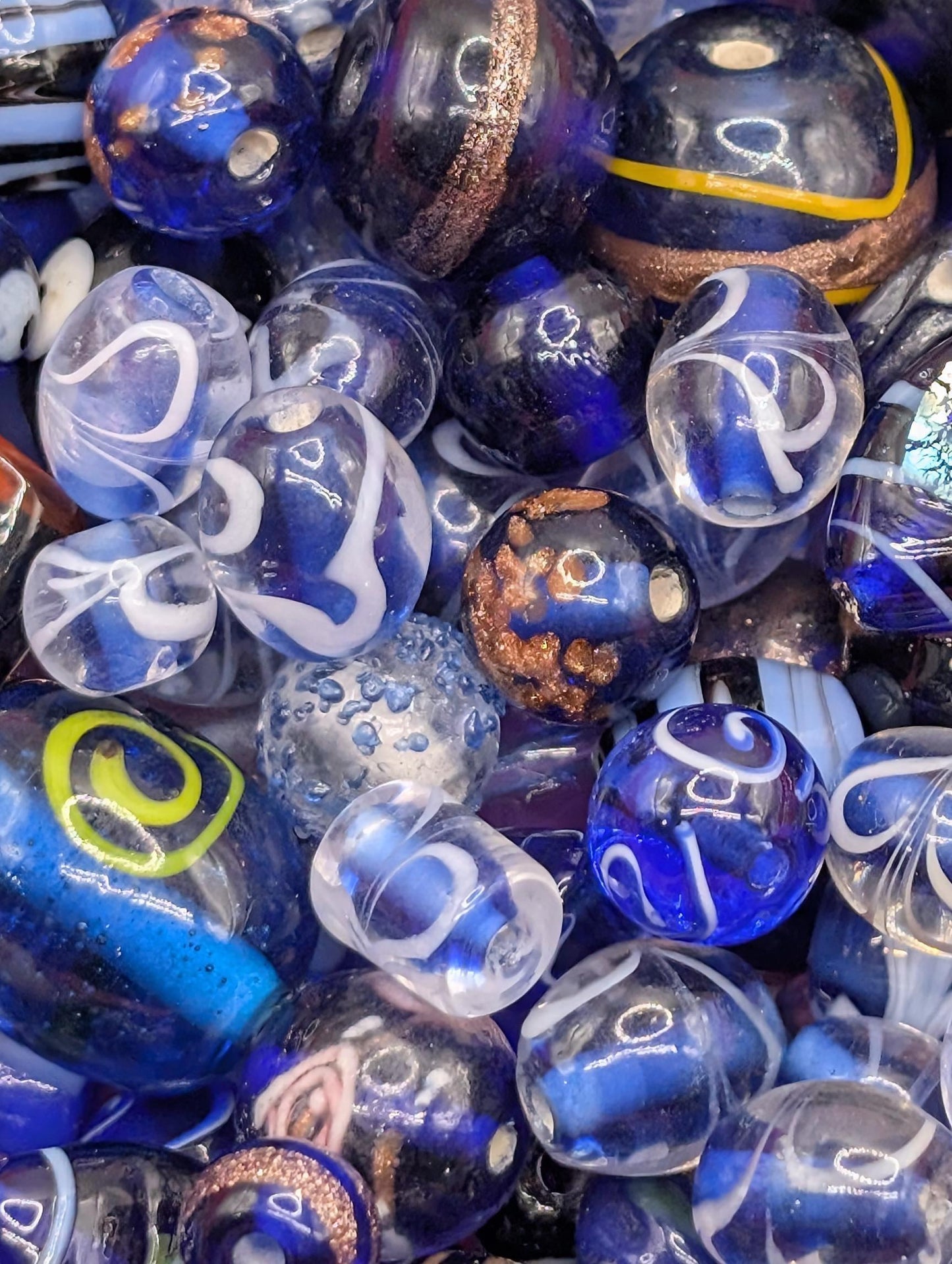 Blue Lampwork Glass Beads: Artisan Jewelry Making Supplies (1oz Bulk)