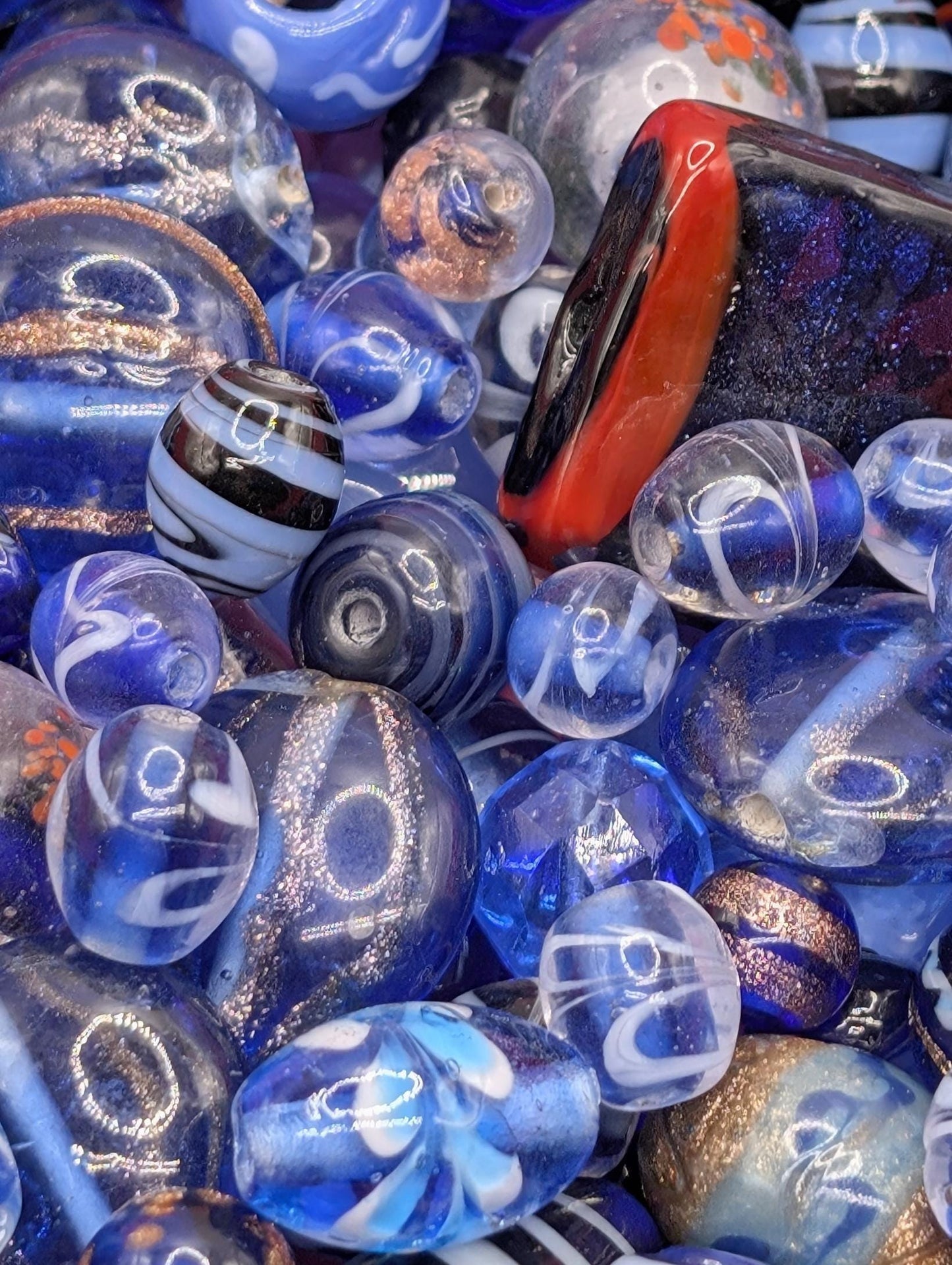 Blue Lampwork Glass Beads: Artisan Jewelry Making Supplies (1oz Bulk)