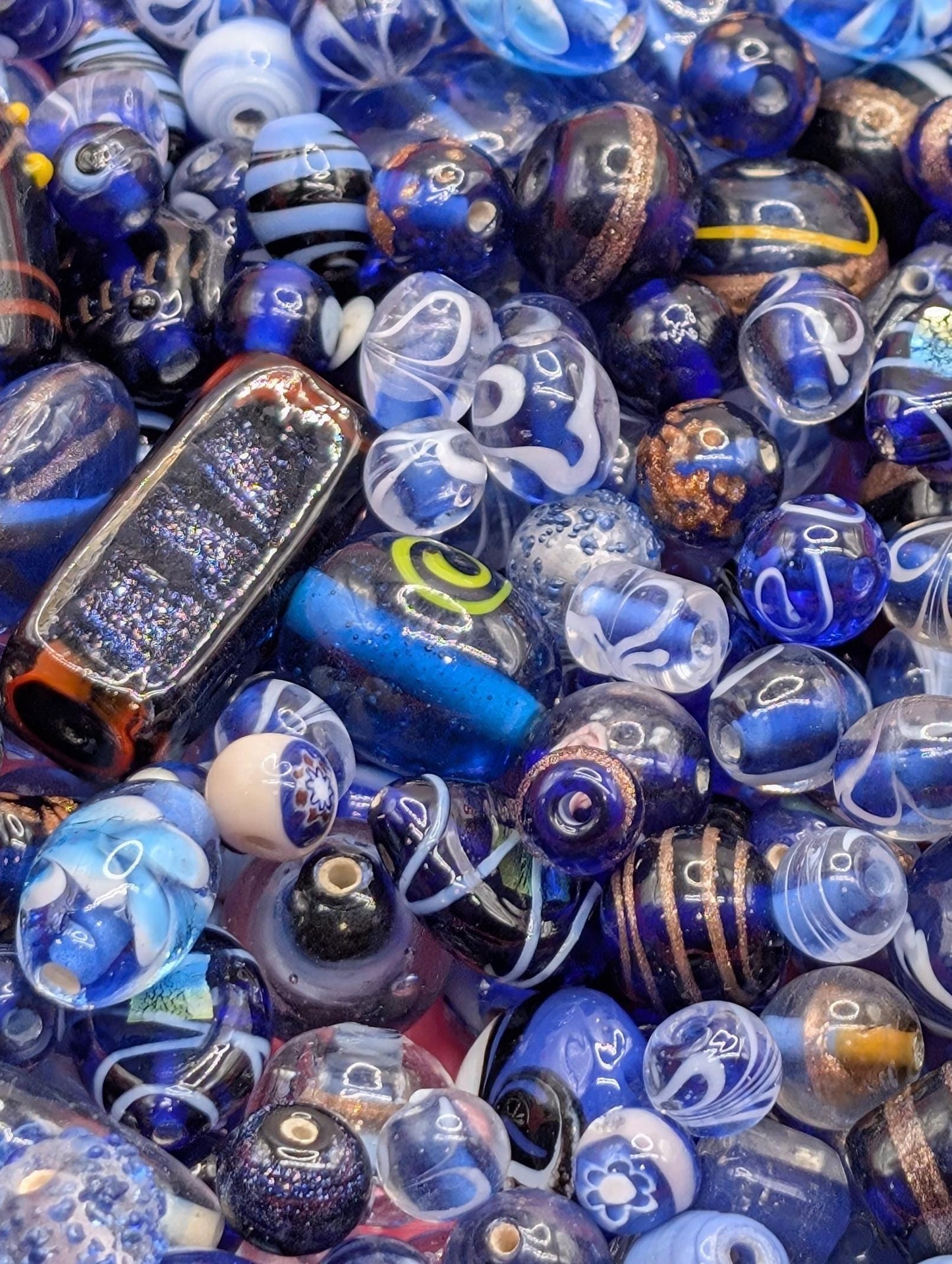 Blue Lampwork Glass Beads: Artisan Jewelry Making Supplies (1oz Bulk)