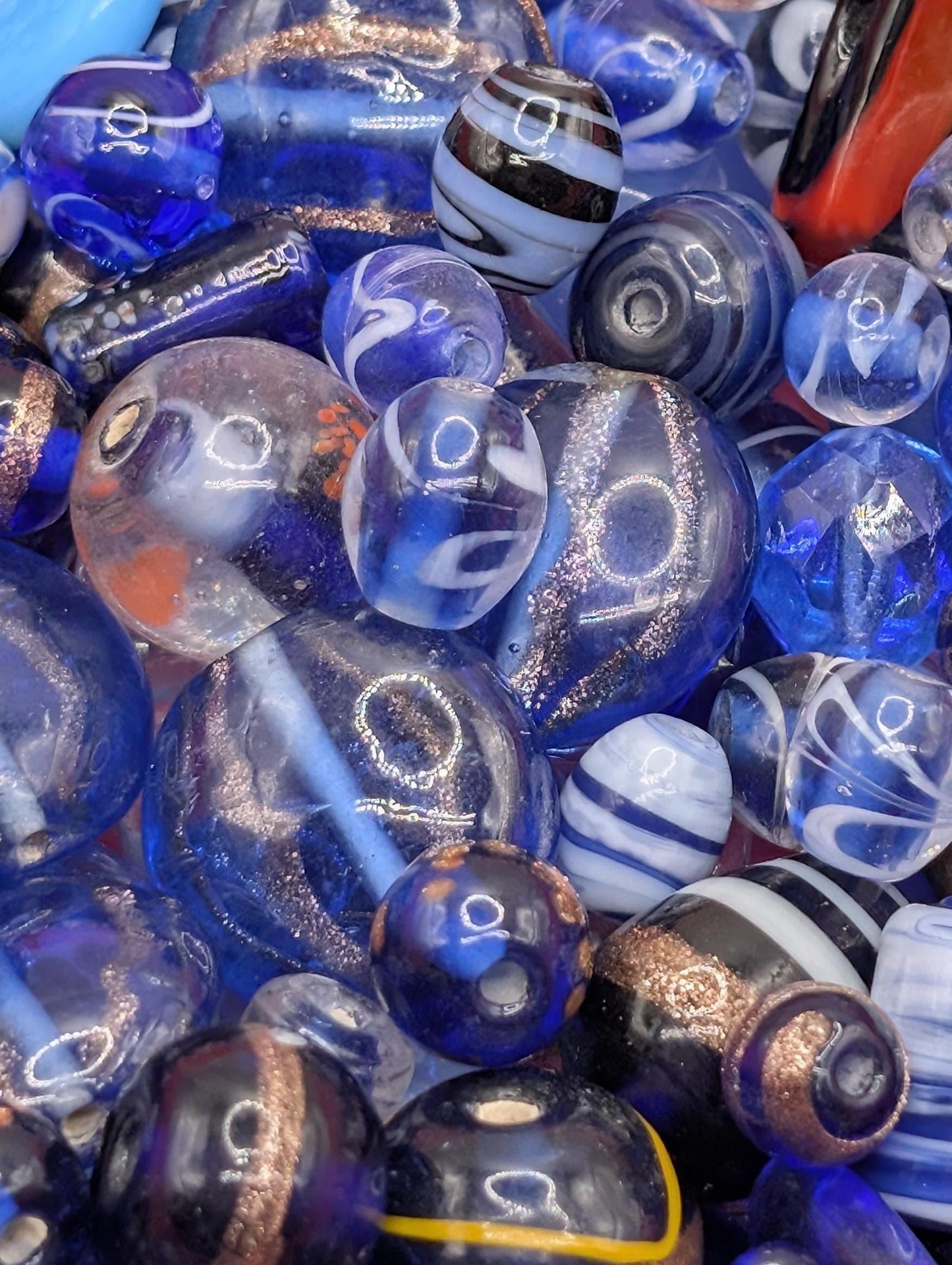 Blue Lampwork Glass Beads: Artisan Jewelry Making Supplies (1oz Bulk)