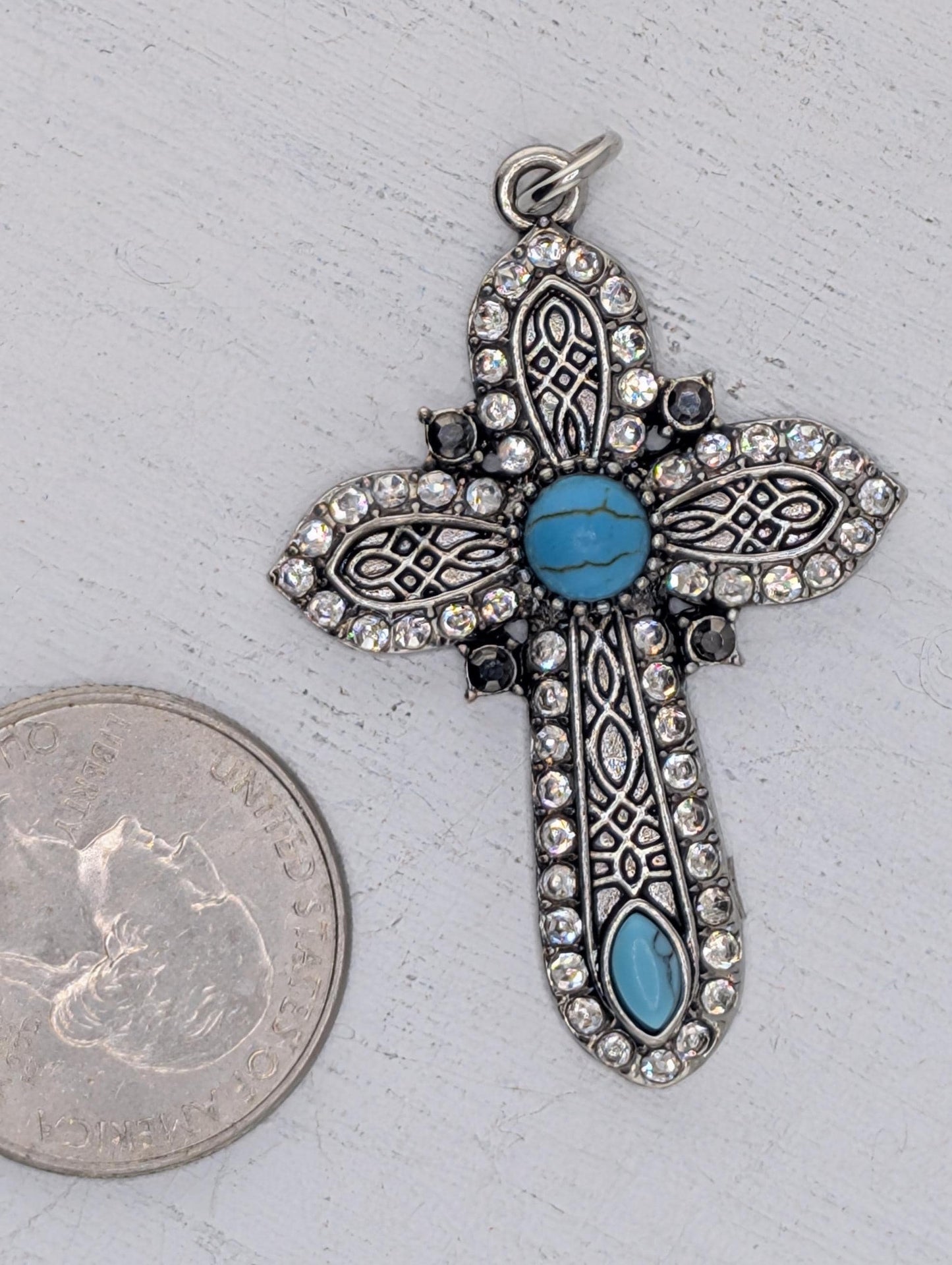 Bold Country Style Turquoise Cross Pendant Bag Charm Keychain DIY Jewelry