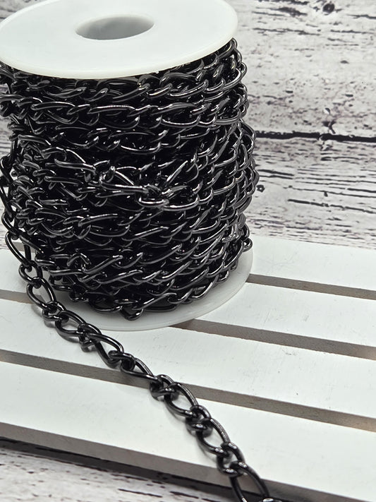 Black Plated Aluminum Figaro Chain: 10mm Jewelry Making Necklace (1 meter)