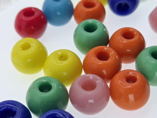10mm Round Large Hole Glass Beads: Colorful DIY Craft Supplies (2oz Pkg)