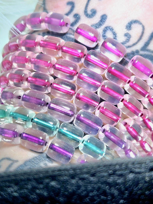 10mm Vintage Color Lined Crystal Cylinder Glass Czech Beads