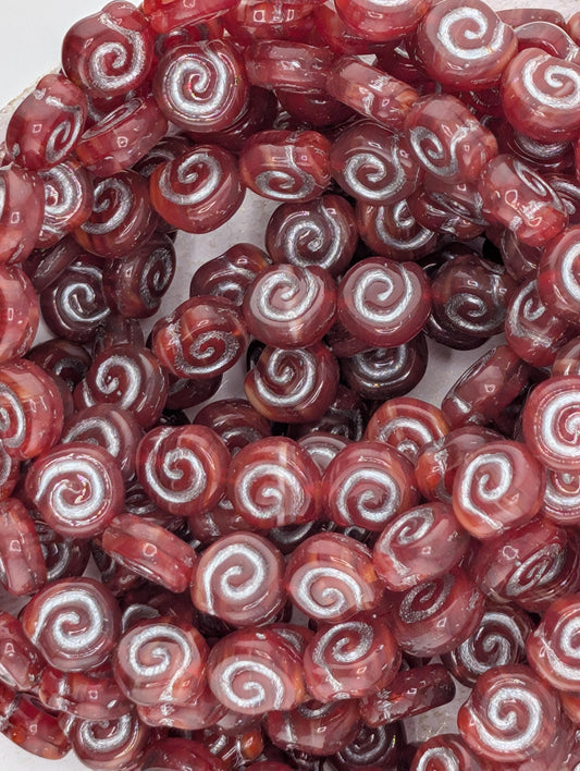 13mm Czech Puffed Coin Snail Shell Beads (24 pcs)