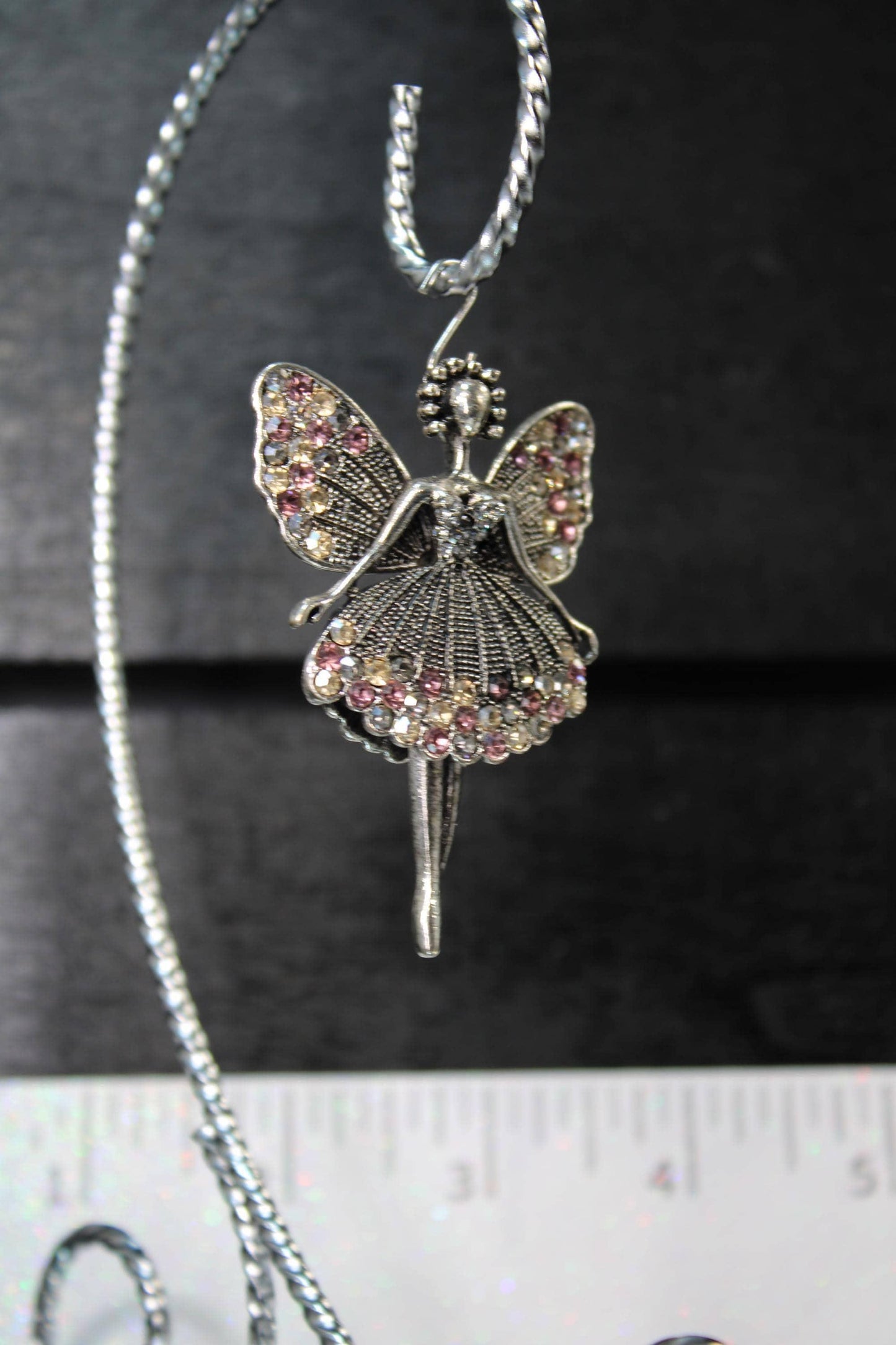 Silver Plated Rhinestone Ballerina Pendant: Hinged Leg Jewelry